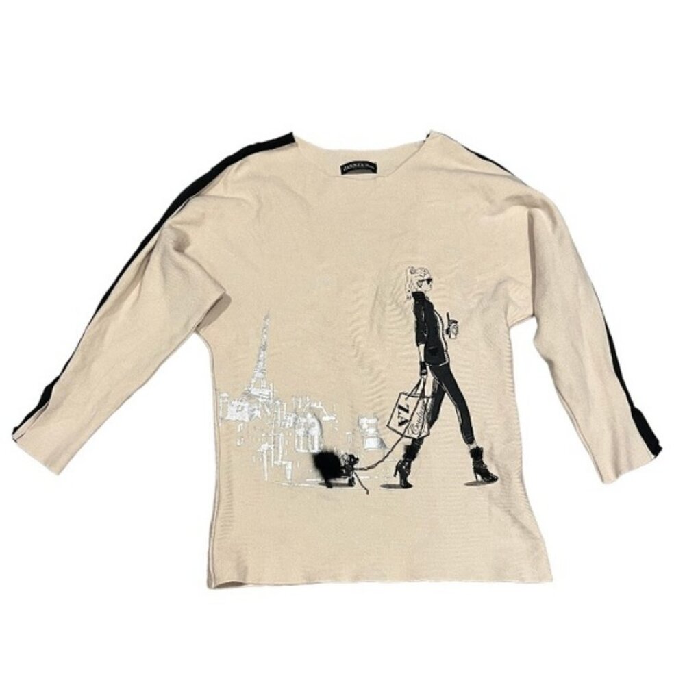 Zannza Couture white Paris girl graphic tee size S